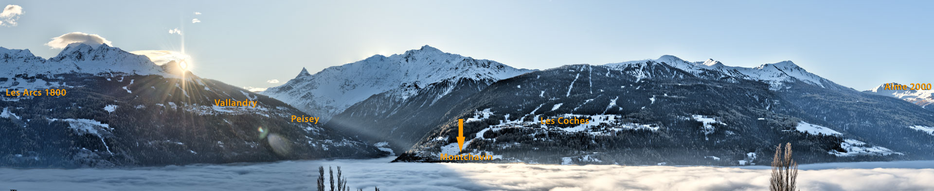 Vue sur le domaine skiable des Arcs